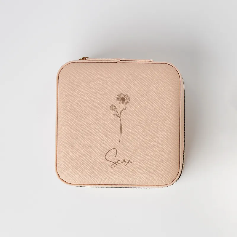 Personalised Birth Flower Jewellery Travel Case