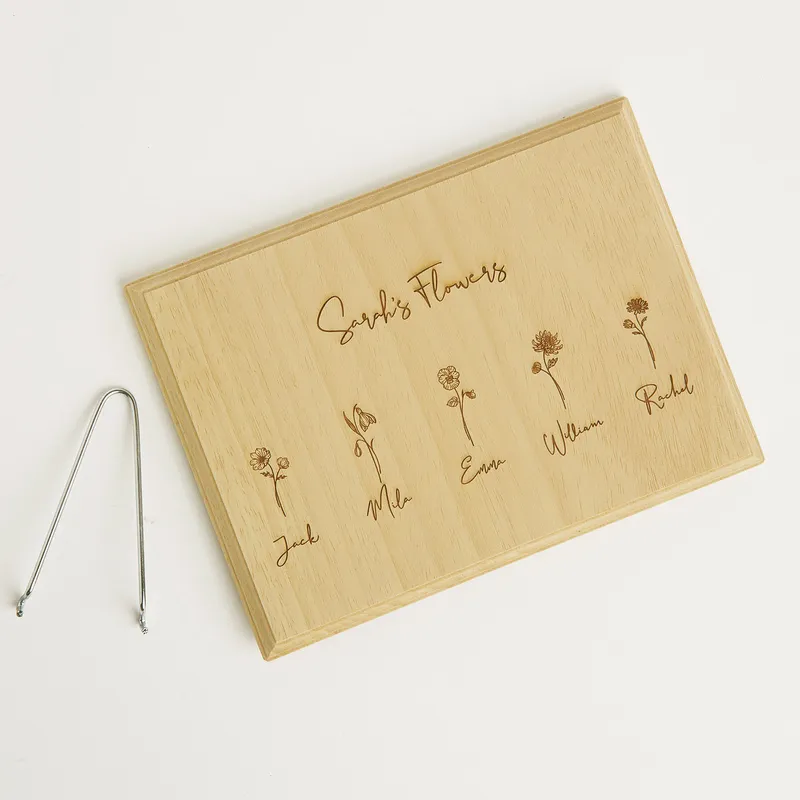Personalized Birth Flower Wooden Table with Family Names for Mom and Grandma