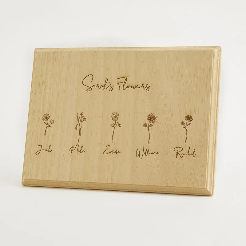Personalized Birth Flower Wooden Table with Family Names for Mom and Grandma