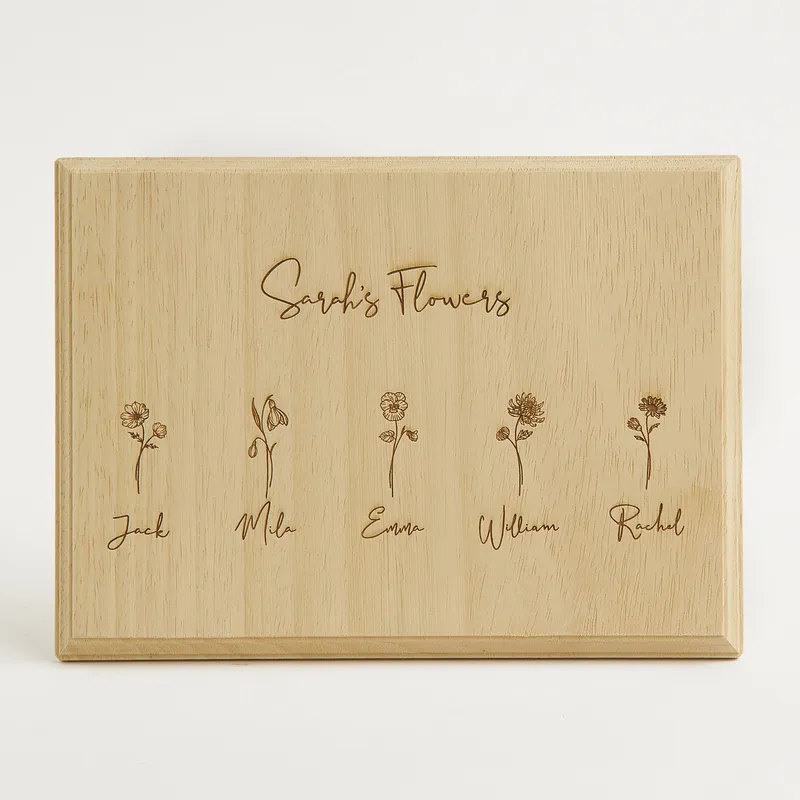 Personalized Birth Flower Wooden Table with Family Names for Mom and Grandma