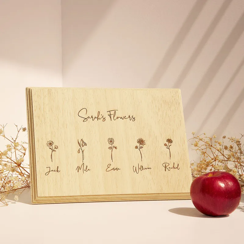 Personalized Birth Flower Wooden Table with Family Names for Mom and Grandma