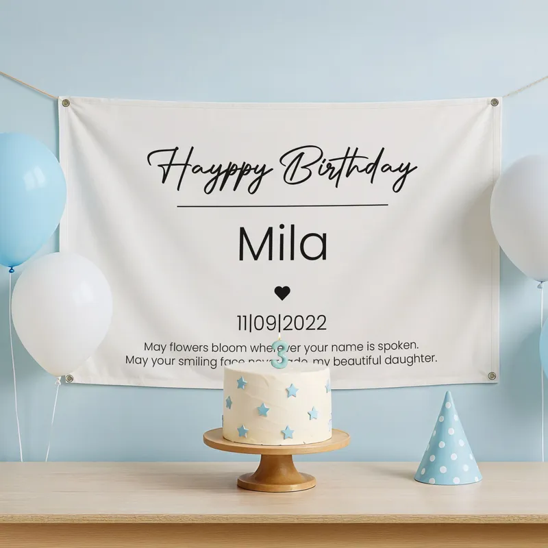 Personalised Birthday Banner with Name and Date - 95 x 145 cm