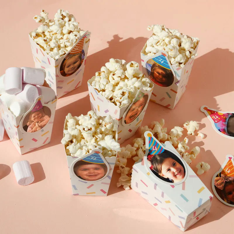 Personalised Birthday Party Popcorn Boxes with Photos Small