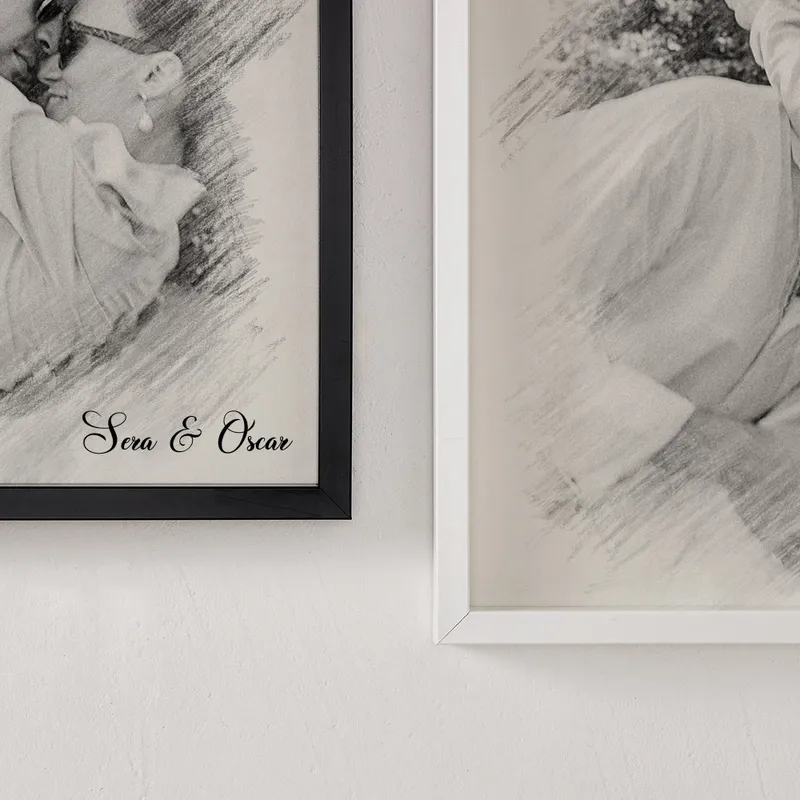 Personalized Black and White Sketch Effect Photo Frame