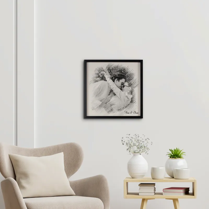 Personalized Black and White Sketch Effect Photo Frame