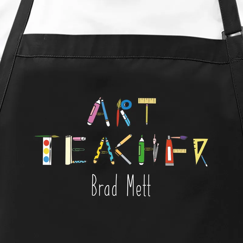Personalised Art Teacher Black Apron with Name