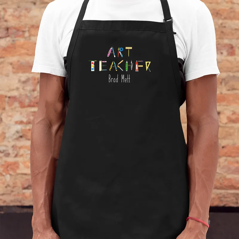 Personalised Art Teacher Black Apron with Name