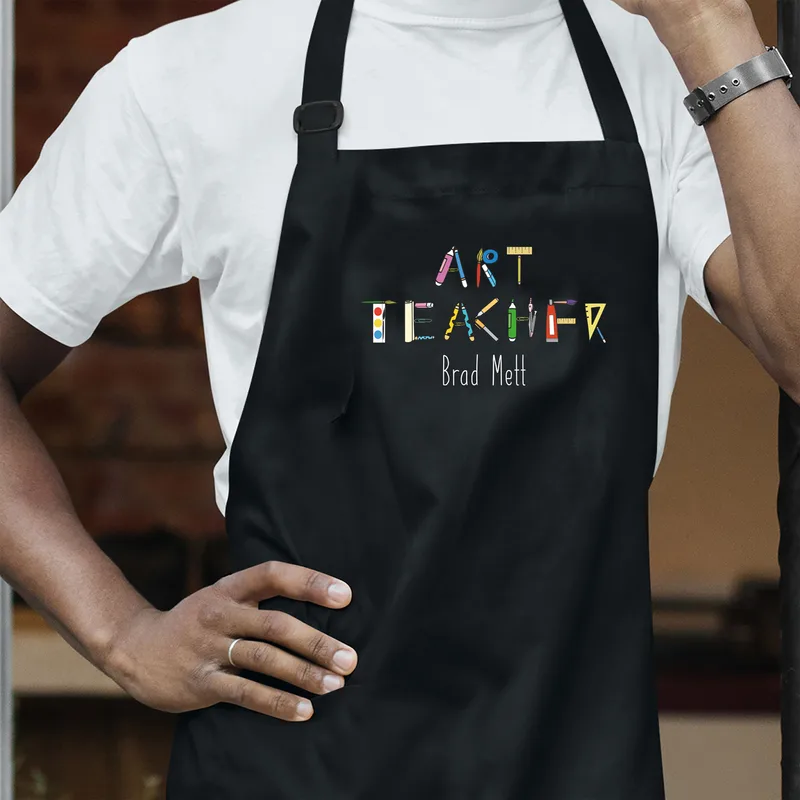 Personalised Art Teacher Black Apron with Name