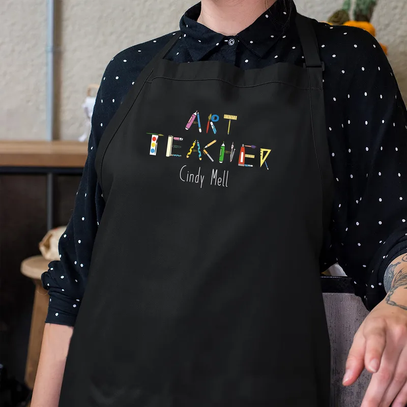 Personalised Art Teacher Black Apron with Name