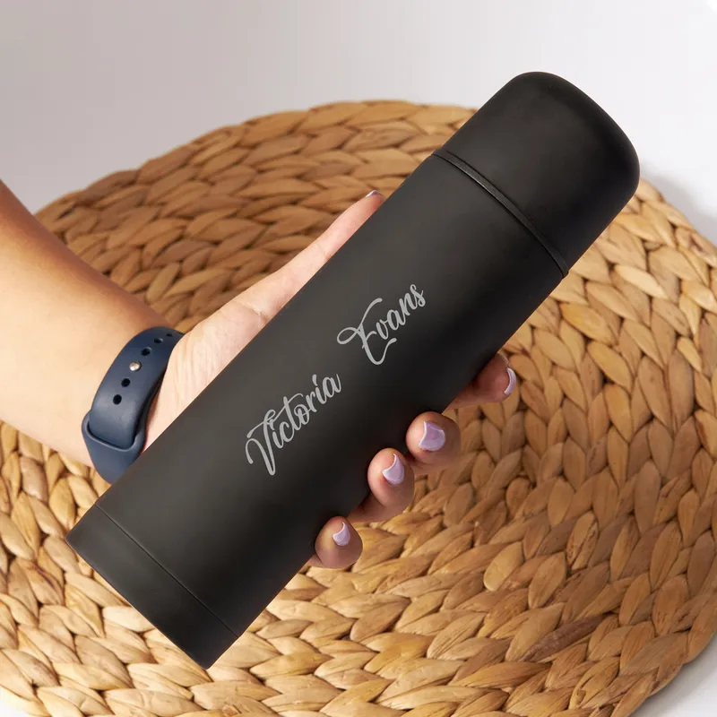 Personalised Black Matte Steel Thermos with Engraving