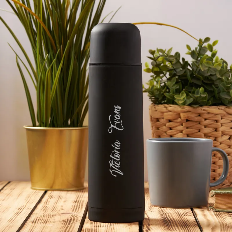 Personalised Black Matte Steel Thermos with Engraving