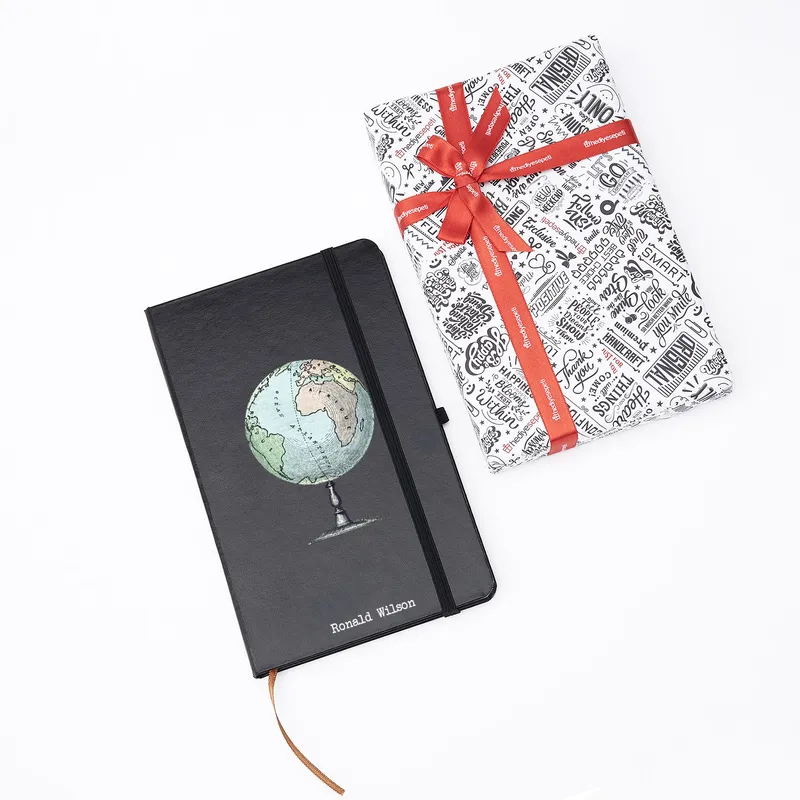 Personalized Black Notebook with Globe Design