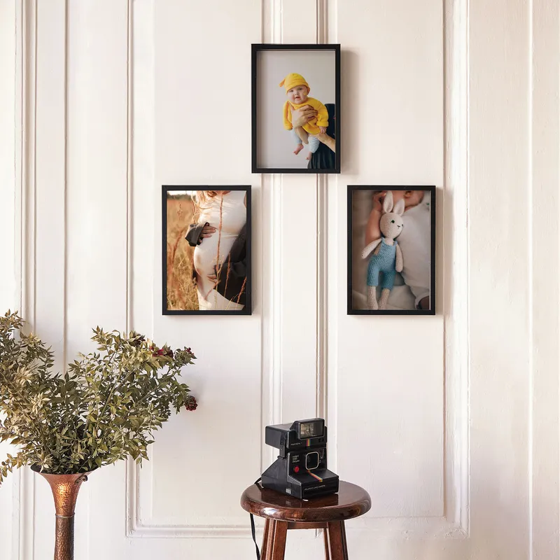 Personalized Black Self Adhesive Photo Frame Set for 3 Photos