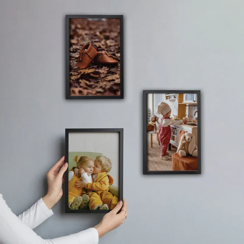 Personalized Black Self Adhesive Photo Frame Set for 3 Photos