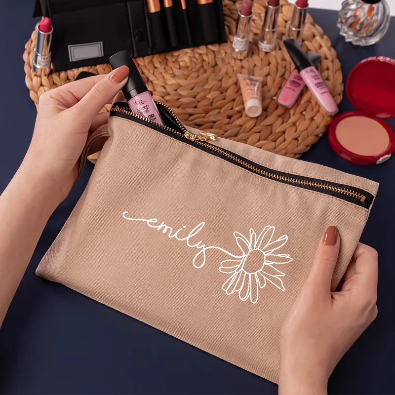 Personalised Monogram Canvas Makeup Bag for Women