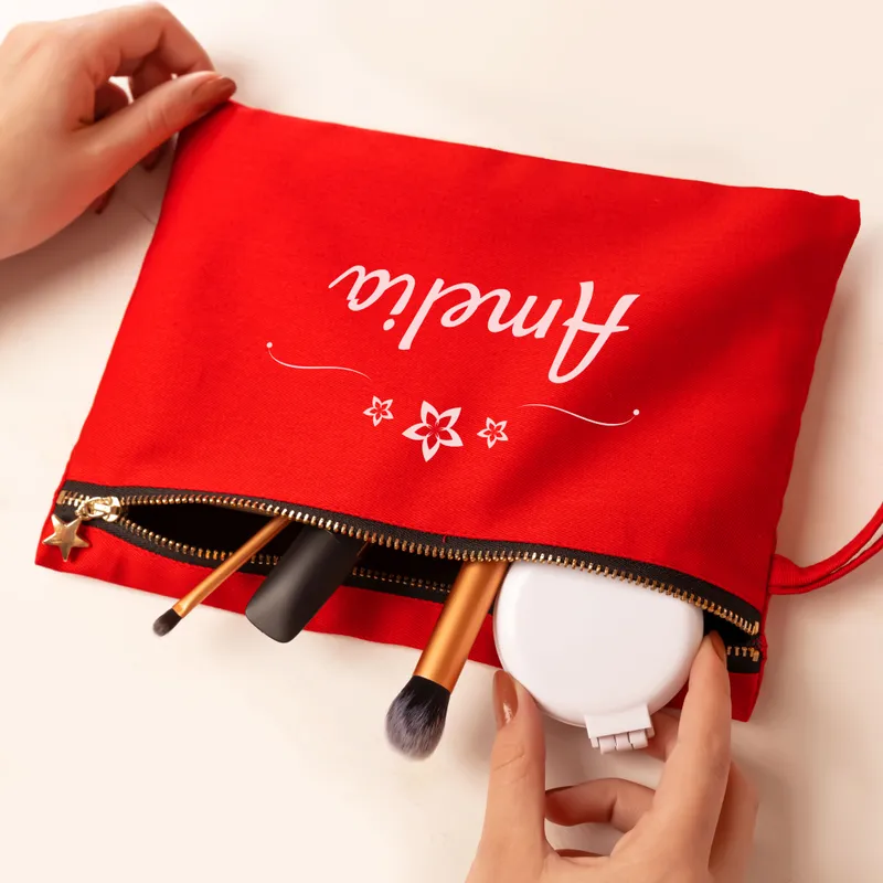 Personalized Canvas Makeup Bag with Name for Her