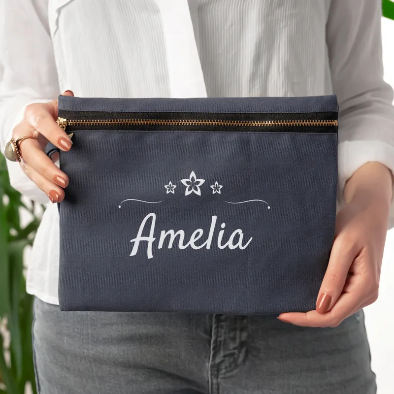 Personalized Canvas Makeup Bag with Name for Her