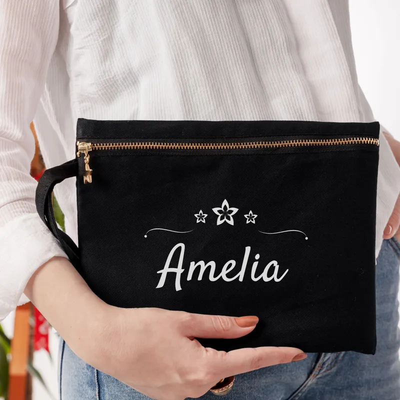 Personalized Canvas Makeup Bag with Name for Her
