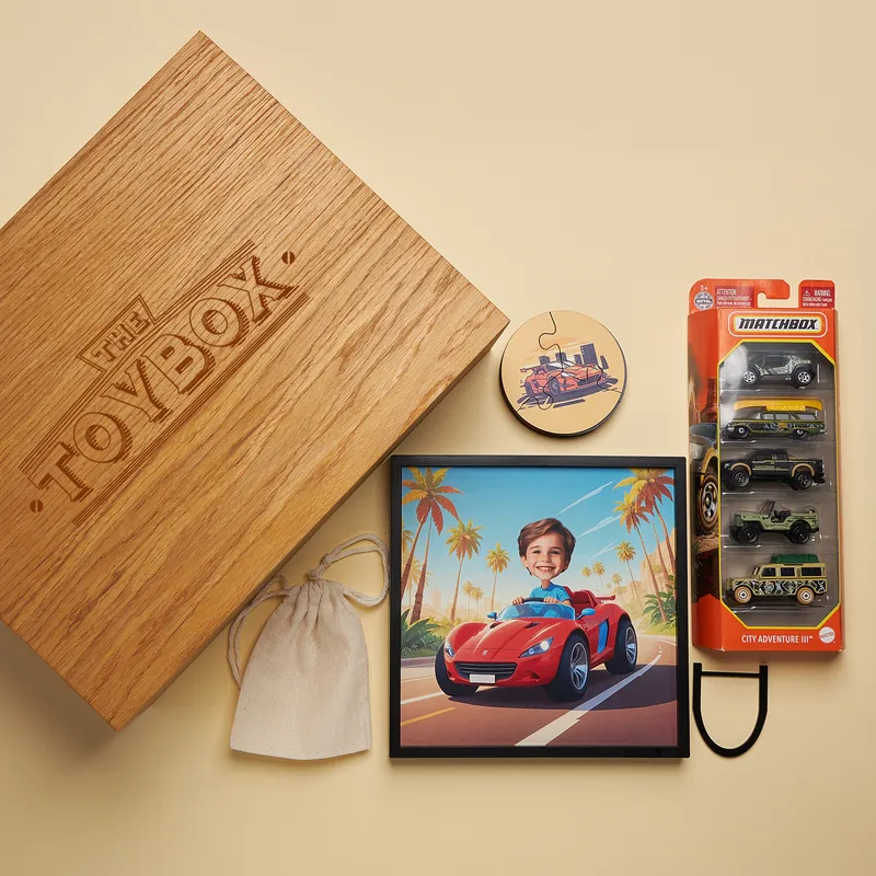 Personalised Car Cartoon Wooden Toy Box for Kids
