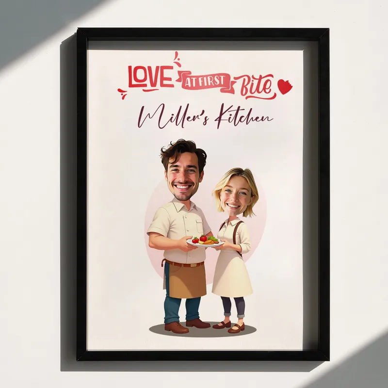Personalised Caricature Kitchen Frame for Couples