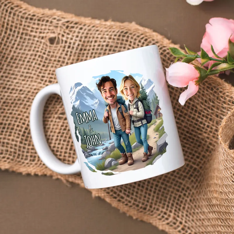 Personalized Cartoon Couple Travel Mug Gift