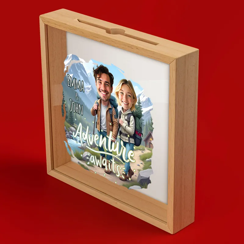 Personalized Cartoon Keepsake Ticket Wooden Box for Couples