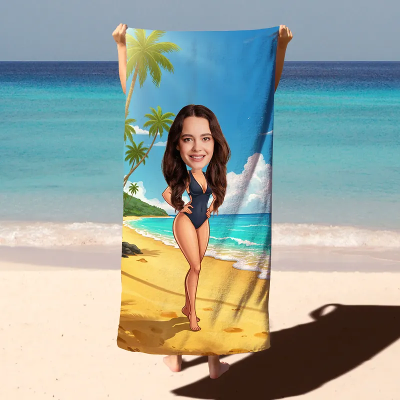 Personalised Cartoon Print Beach Towel for Women