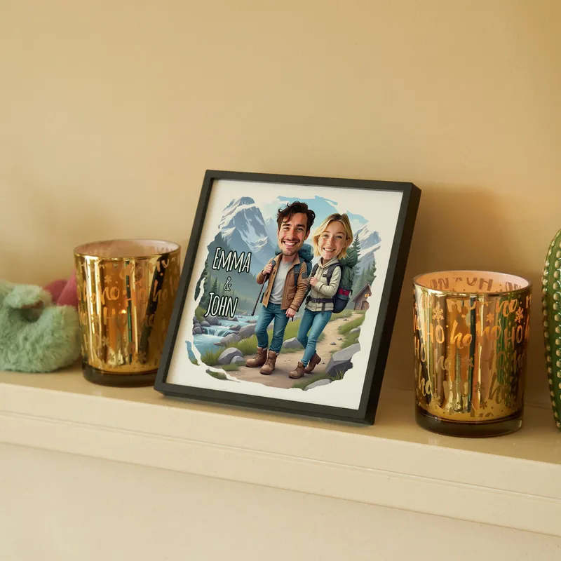 Personalised Cartoon Travel-Themed Gift Frame for Couples