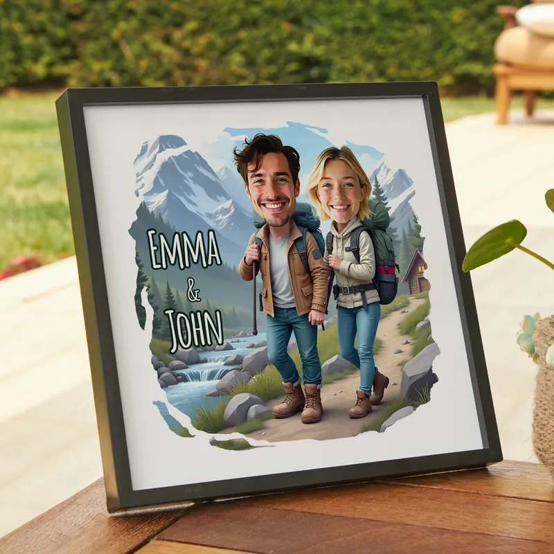 Personalised Cartoon Travel-Themed Gift Frame for Couples