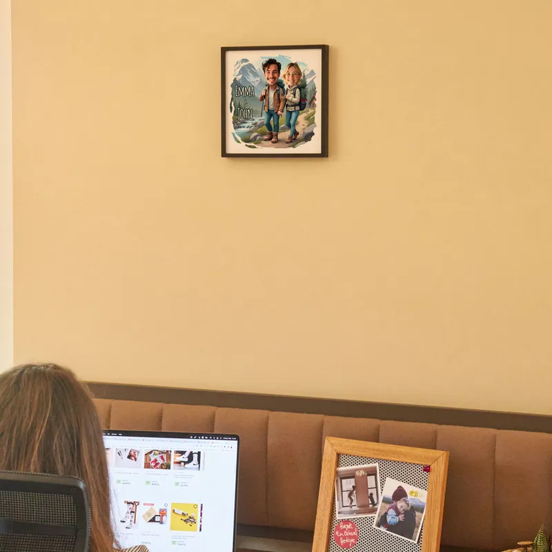 Personalised Cartoon Travel-Themed Gift Frame for Couples