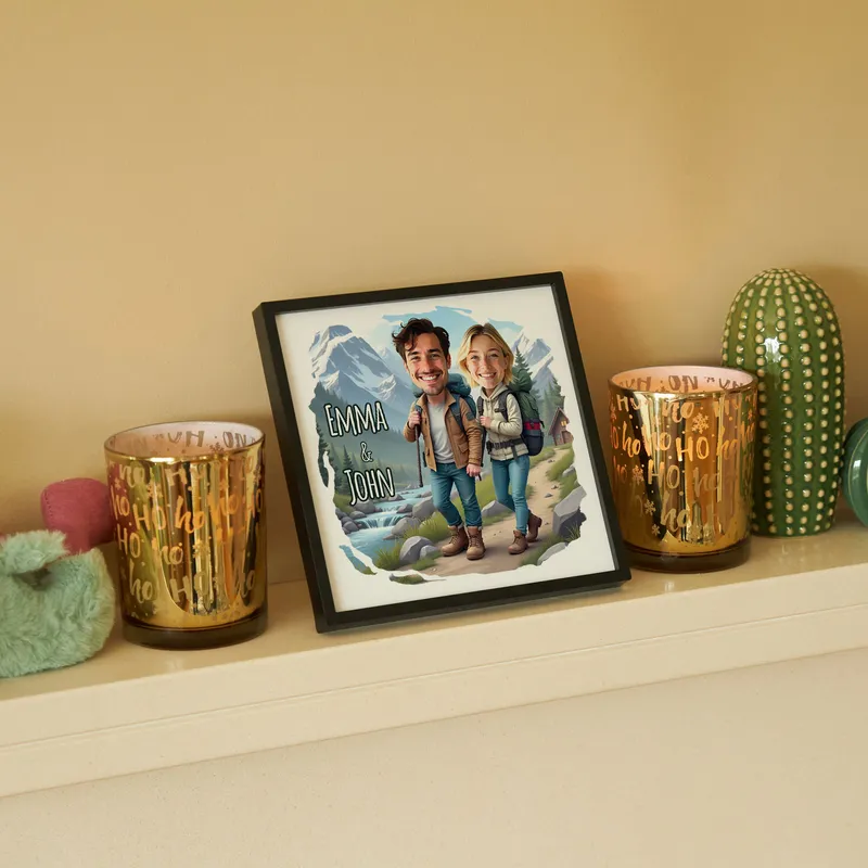 Personalised Cartoon Travel-Themed Gift Frame for Couples