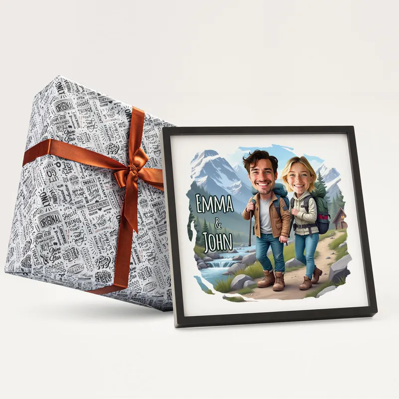 Personalised Cartoon Travel-Themed Gift Frame for Couples