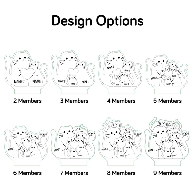 Personalized Cat Family LED Lamp for Animal Lovers