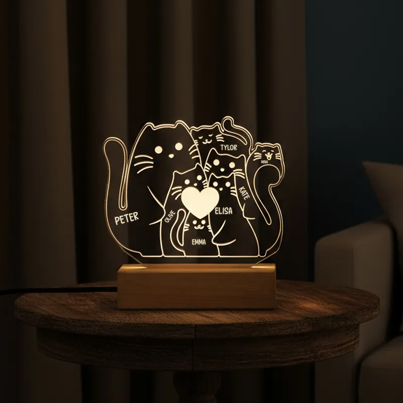 Personalized Cat Family LED Lamp for Animal Lovers