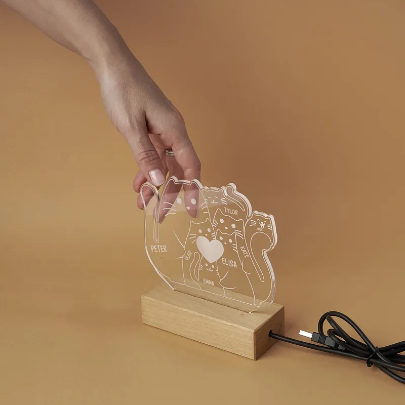 Personalized Cat Family LED Lamp for Animal Lovers