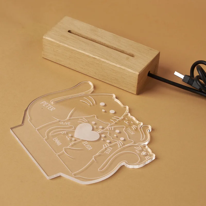 Personalized Cat Family LED Lamp for Animal Lovers