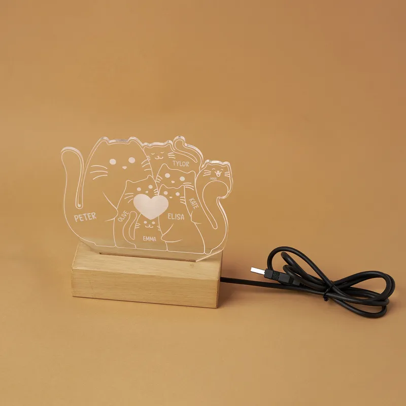 Personalized Cat Family LED Lamp for Animal Lovers