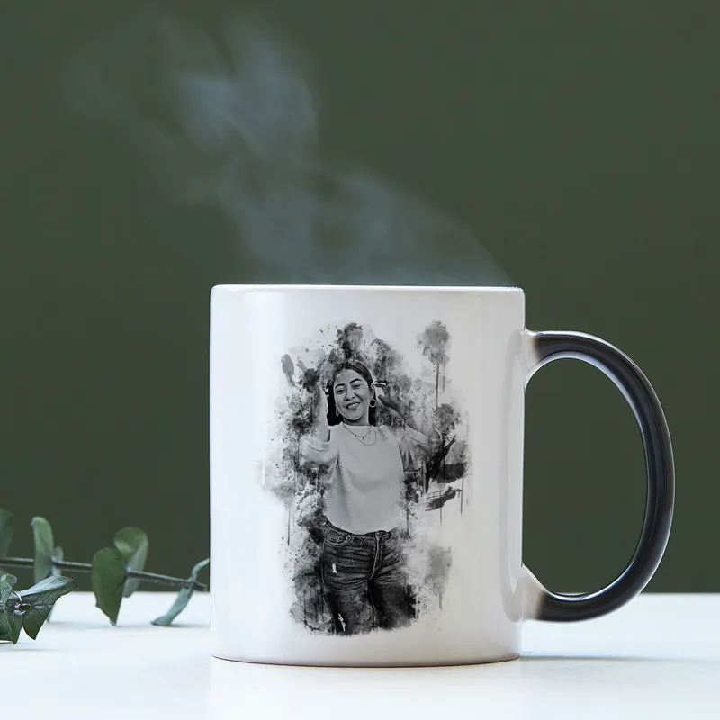Personalized Charcoal Design Photo Printed Magic Mug