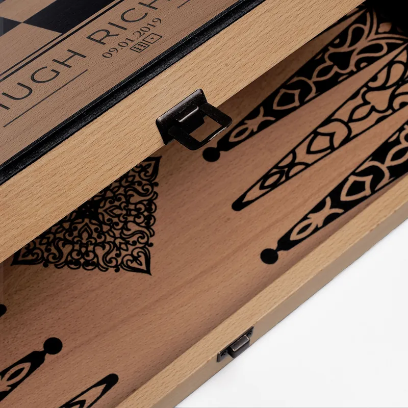 Personalized Checkered Backgammon with Name and Date Beechwood