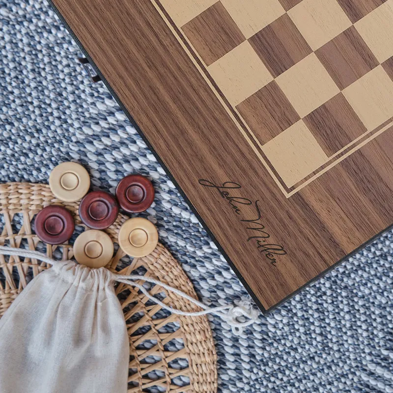 Personalized Checkered Walnut Backgammon with Signature Style