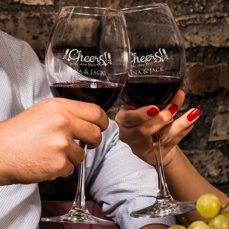 Personalized Christmas Designed 2-Piece Piedmont Wine Glass Set