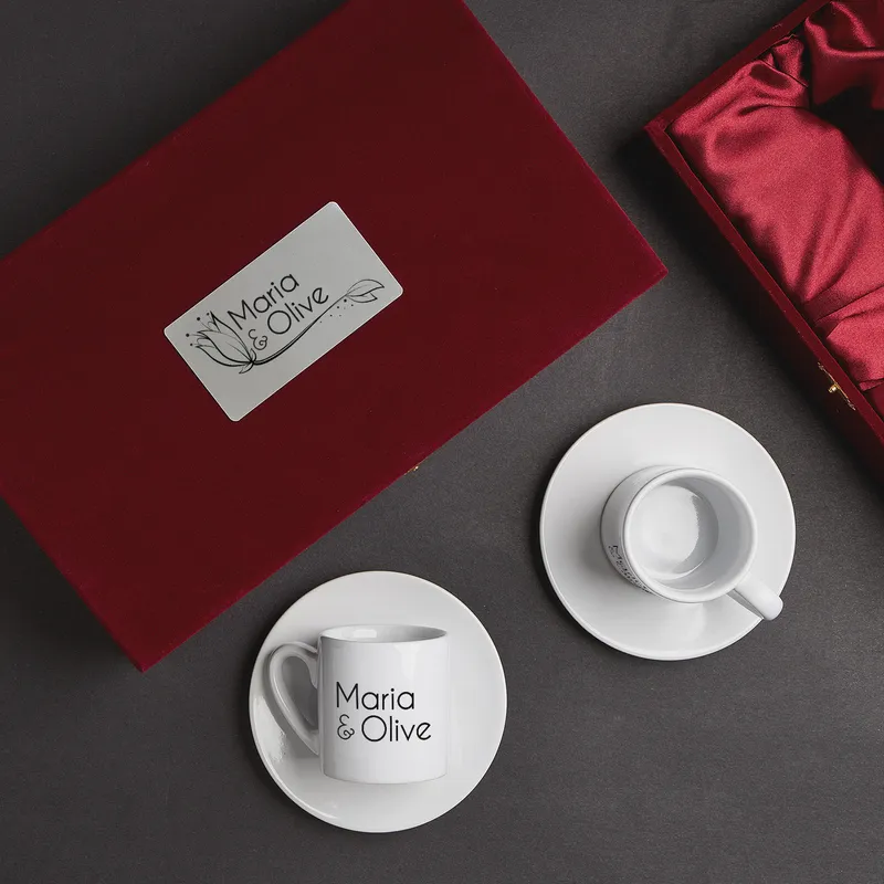 Personalized Coffee Cup Set with Names in Gift Box