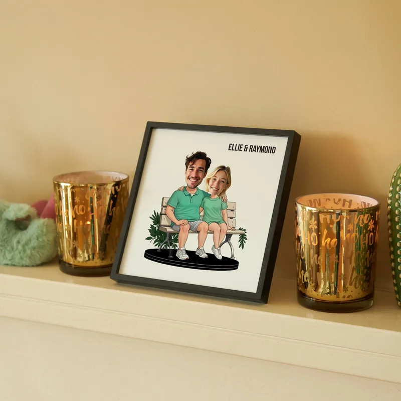 Personalised Couple Cartoon Frame with Bench Design