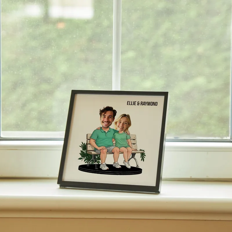 Personalised Couple Cartoon Frame with Bench Design