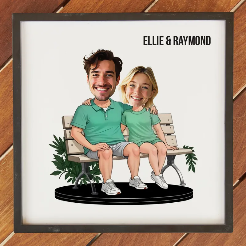 Personalised Couple Cartoon Frame with Bench Design