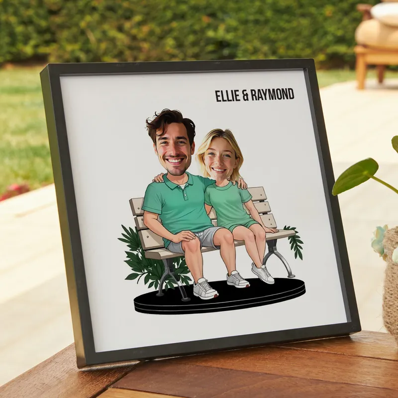 Personalised Couple Cartoon Frame with Bench Design