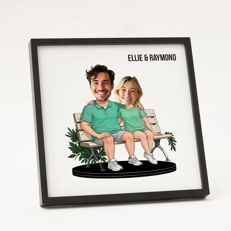 Personalised Couple Cartoon Frame with Bench Design