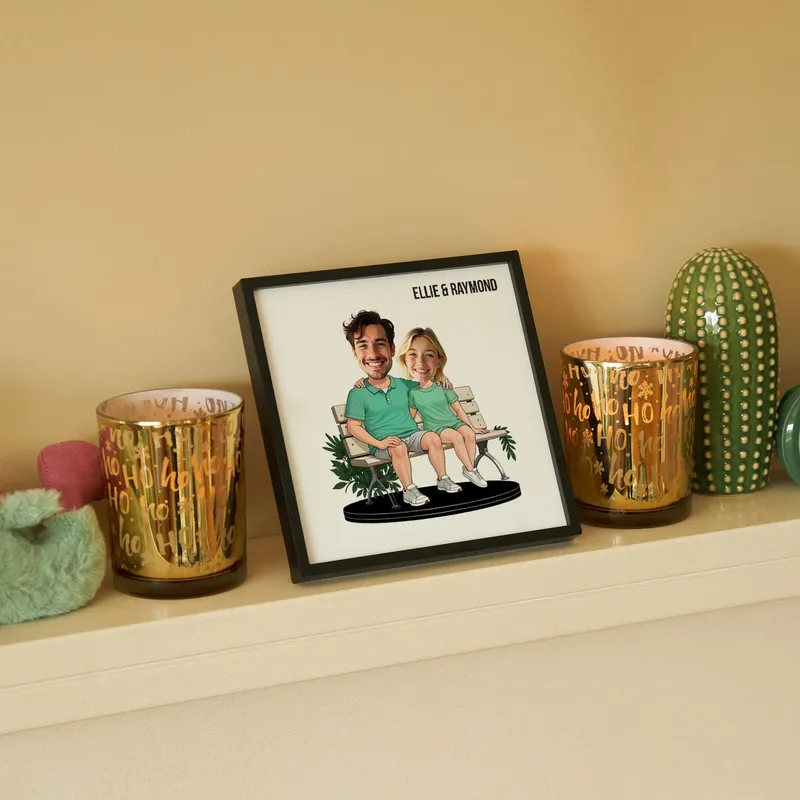 Personalised Couple Cartoon Frame with Bench Design