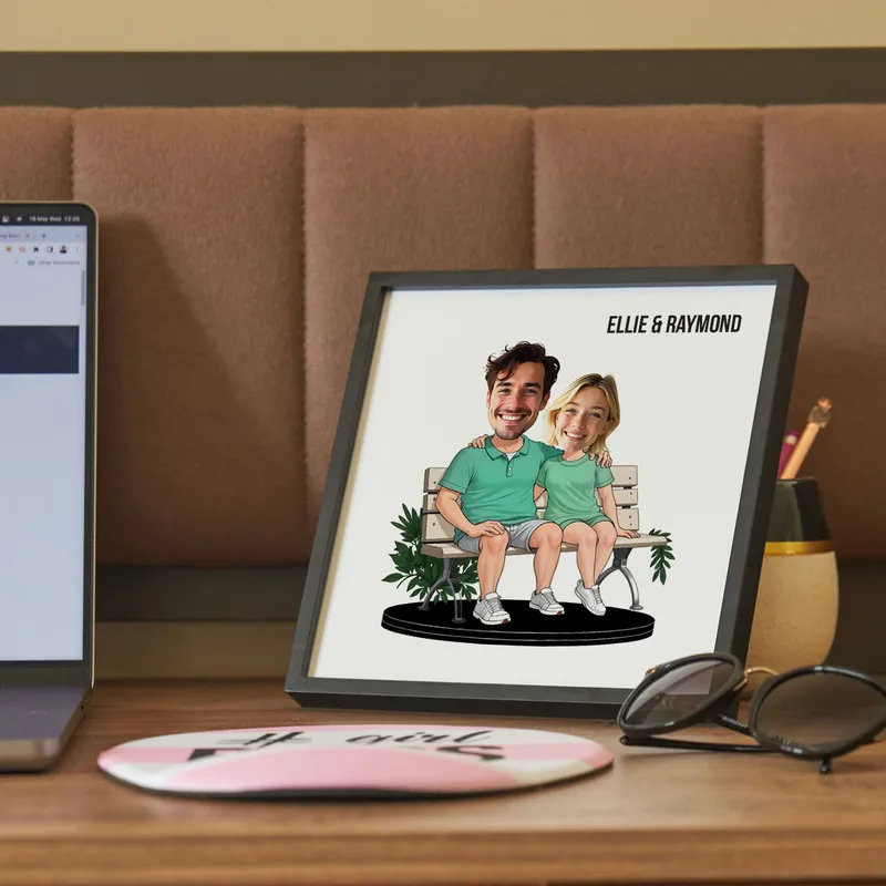 Personalised Couple Cartoon Frame with Bench Design