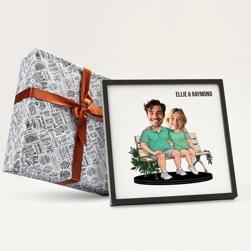 Personalised Couple Cartoon Frame with Bench Design